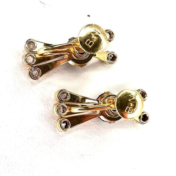 Vintage Bugbee and Niles BN Screw Back Earrings Gold White Red Rhinestone - Picture 6 of 7